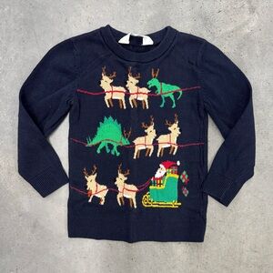H&M Boys Holiday Sweater Size 3/4T Reindeer & Santa Sleigh